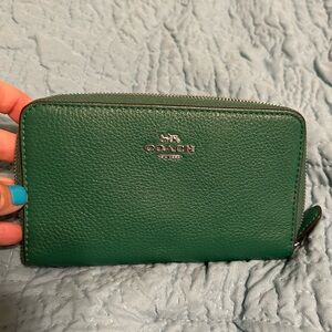 Coach Emerald Green Leather Zip Wallet